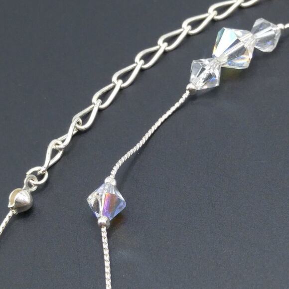 Aurora Borealis Crystal Bicone Bead Necklace, Rhodium Plated Chain, 19 Inches - Picture 10 of 10